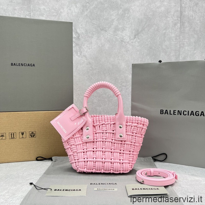 ρεπλίκα Balenciaga μικρό καλάθι μπιστρό με λουράκι σε ροζ 92818 17x10x25cm
