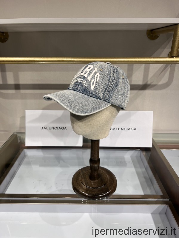 ρεπλίκα Balenciaga τζιν καπέλο καπέλο μπέιζμπολ σε γκρι καμβά