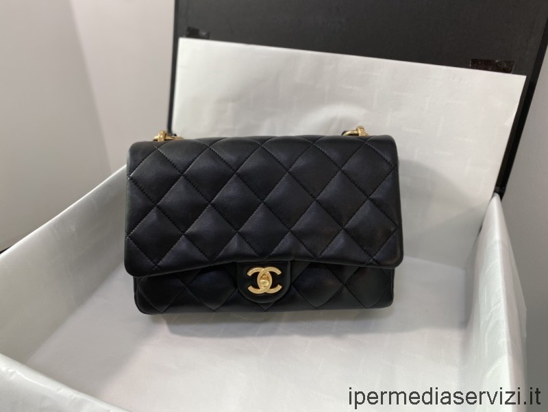 ρεπλίκα Chanel μεγάλη πτερωτή τσάντα με αλυσίδα σε μαύρο δέρμα αρνιού As3215 18x27x8cm