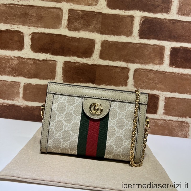 ρεπλίκα Gucci Ophidia Mini Chain Bag ώμου σε λευκό και έβενο Gg Supreme Canvas 602676 19x14x6cm