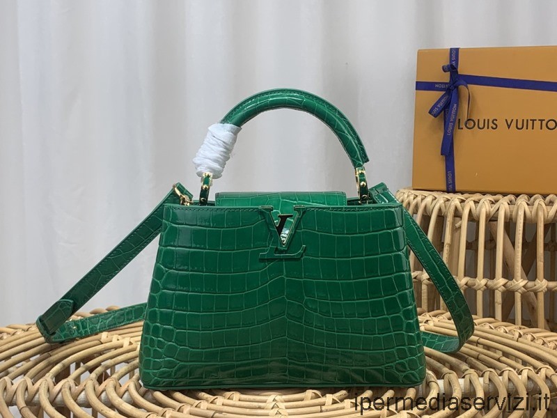 ρεπλίκα Louis Vuitton Capucines Bb τσάντα χιαστί ώμου σε πράσινο δέρμα κροκόδειλου N93163 M48865 27x18x9cm