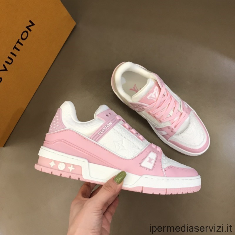 ρεπλίκα Louis Vuitton Lv Trainer ροζ λευκά δερμάτινα πάνινα παπούτσια 35 έως 39 45