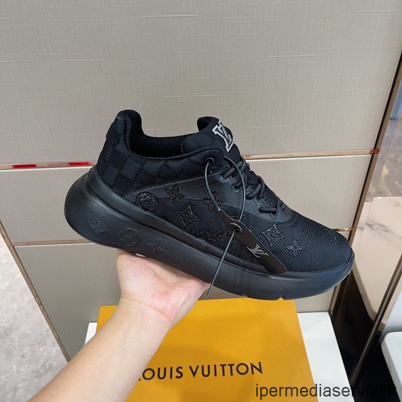 ρεπλίκα Louis Vuitton Show Up Sneaker σε μαύρο μονόγραμμα λουλούδι και πλεκτό Damier 38 έως 45