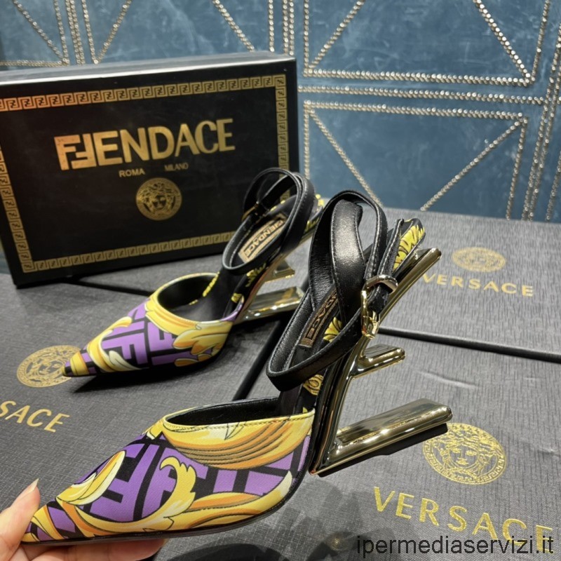 ρεπλίκα Fendi X Versace εμπριμέ εμπριμέ από μετάξι με ψηλοτάκουνα μπότες Slingbacks σε μωβ 35 έως 42