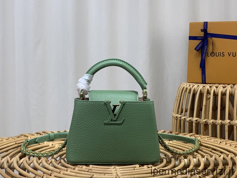 ρεπλίκα Louis Vuitton Capucines μίνι τσάντα ώμου με αλυσίδα σε πράσινο δέρμα Taurillon M20513 M48865 21x14x8cm