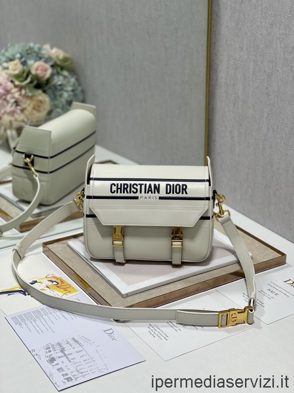 Replica Dior μικρή τσάντα ώμου με πτερύγιο Diorcamp σε λευκό λείο δέρμα μοσχαριού 24x9x19cm