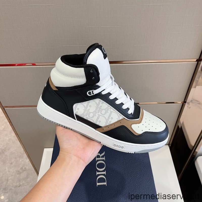 Ρεπλίκα Dior B27 ψηλή μπότα Sneakers από μαύρο λευκό λείο δέρμα μοσχαριού και λοξό δέρμα γαλαξίας Dior 35 έως 45