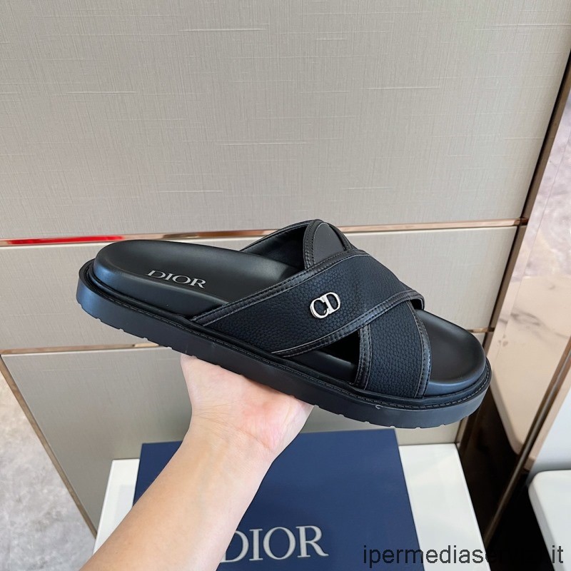 Replica Dior Aqua Slide πέδιλο σε μαύρο δέρμα 38 έως 45