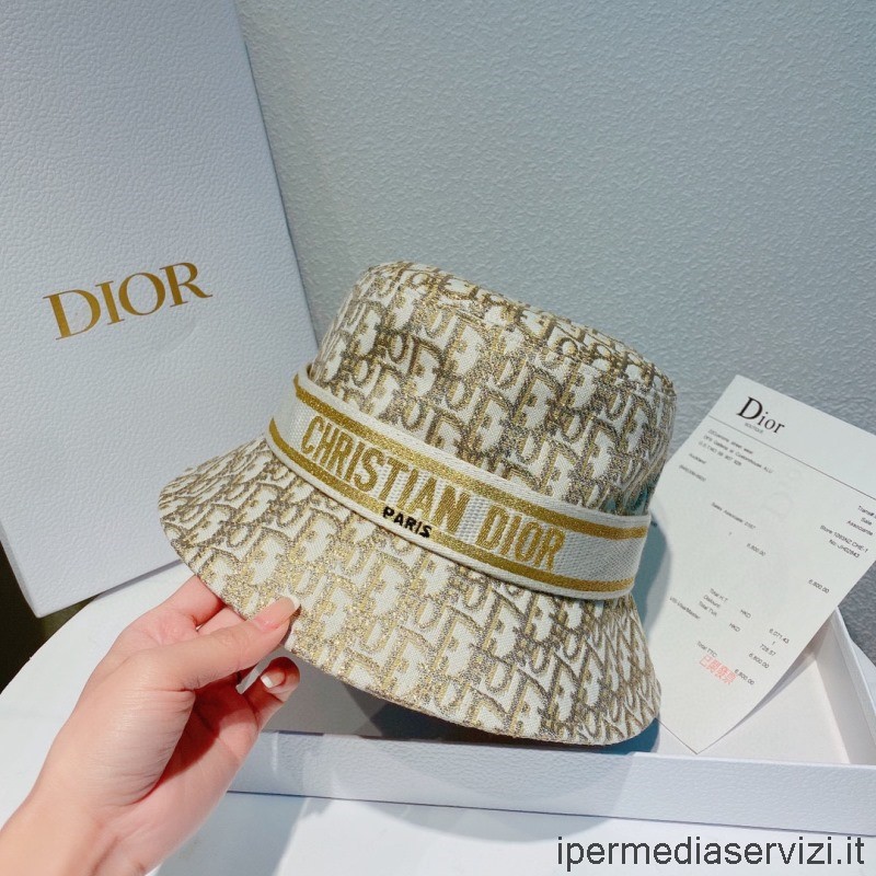 Replica Dior D λοξό καπέλο με μικρό γείσο καπέλο από χρυσό βαμβακερό μείγμα