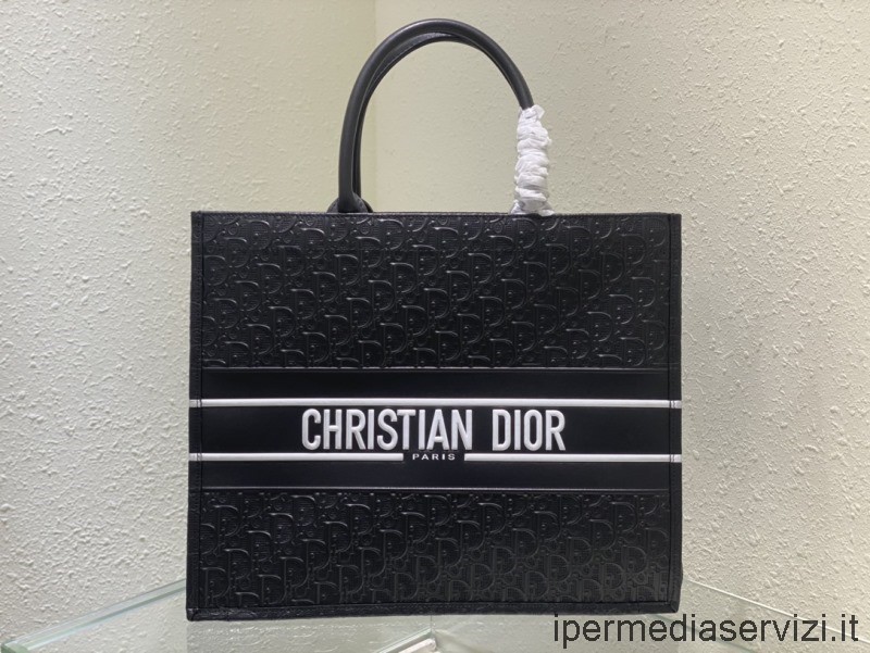 ρεπλίκα Dior Large Dior Book Tote τσάντα ώμου σε μαύρο Dior λοξό ανάγλυφο δέρμα 42x35x18cm
