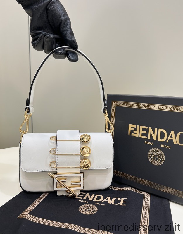 ρεπλίκα Fendi μίνι μπαγκέτα καρφίτσα φράχτη λευκή δερμάτινη τσάντα ώμου χιαστί 8563 20x13x5cm