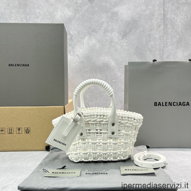 Replica Balenciaga Medium Bistro Basket Bag with Strap in White 92818 17x10x25CM