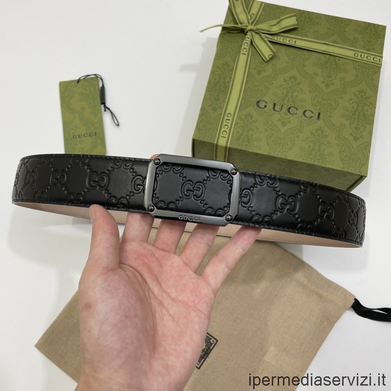 Replica Gucci GG Signature Leather Belt in Black 40MM