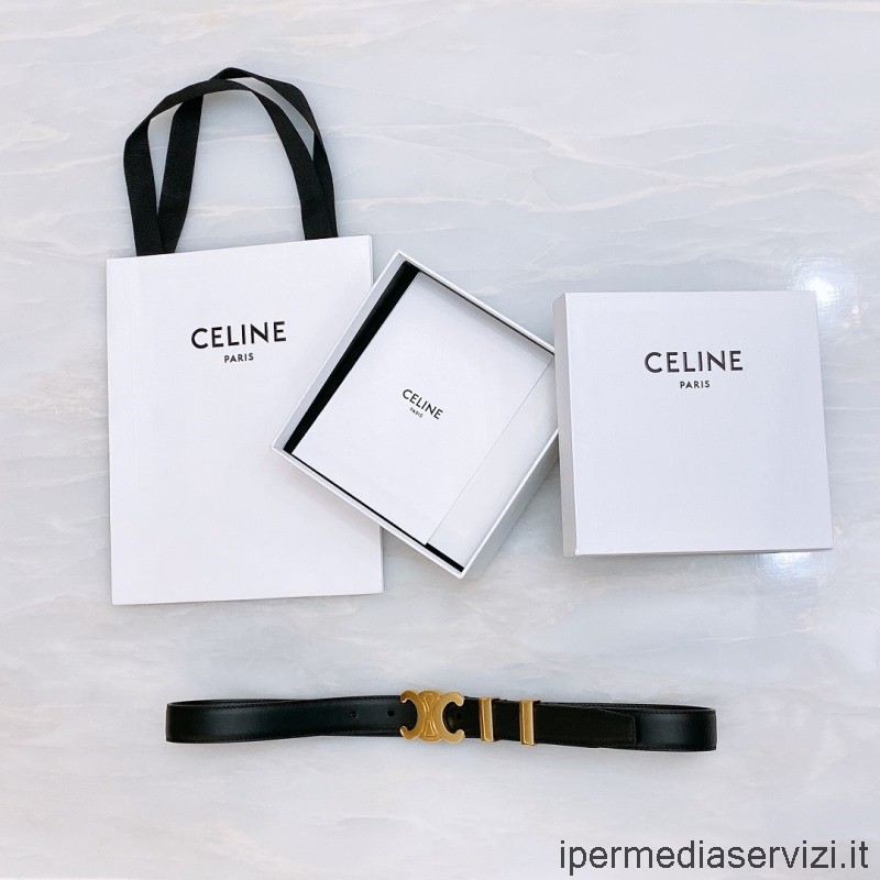 Replica Celine Medium Triomphe Belt in Black Calfskin 18MM