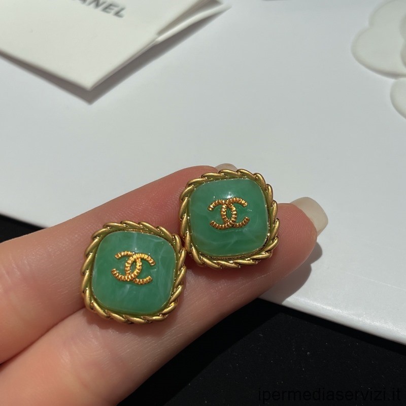 Replica Chanel CC Logo Green Earrings