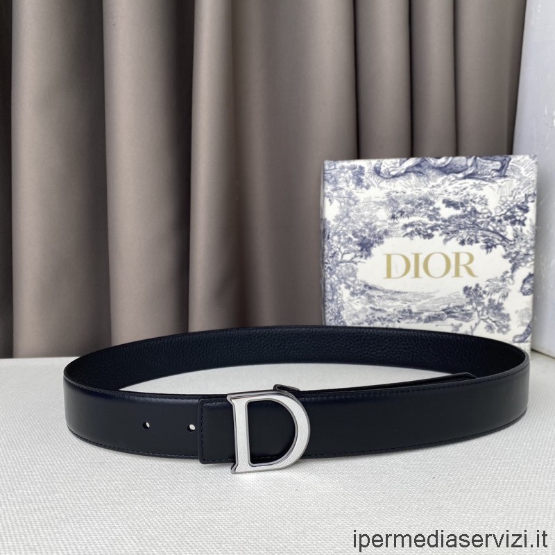 Replica Dior 2022 D Buckle Black Leather Belt 35MM