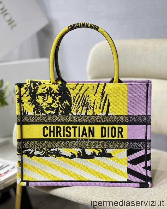 Replica Dior Medium Dior Book Tote Bag in Bright Yellow and Pink D Jungle Pop Embroidery 36x28x17CM