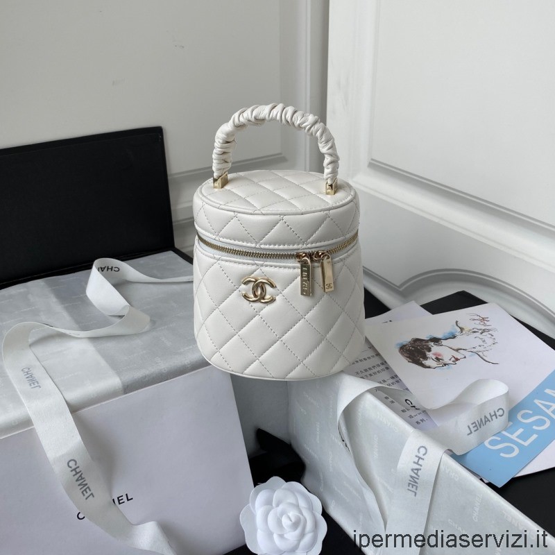 Replica Chanel 2022 Vanity Case with Top Handle in White Lambskin AP2730 13x13x11CM