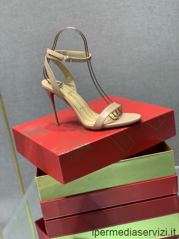 Replica Christian Louboutin Loubi Queen Heeled Sandal in Beige Leather 100MM 34 To 43