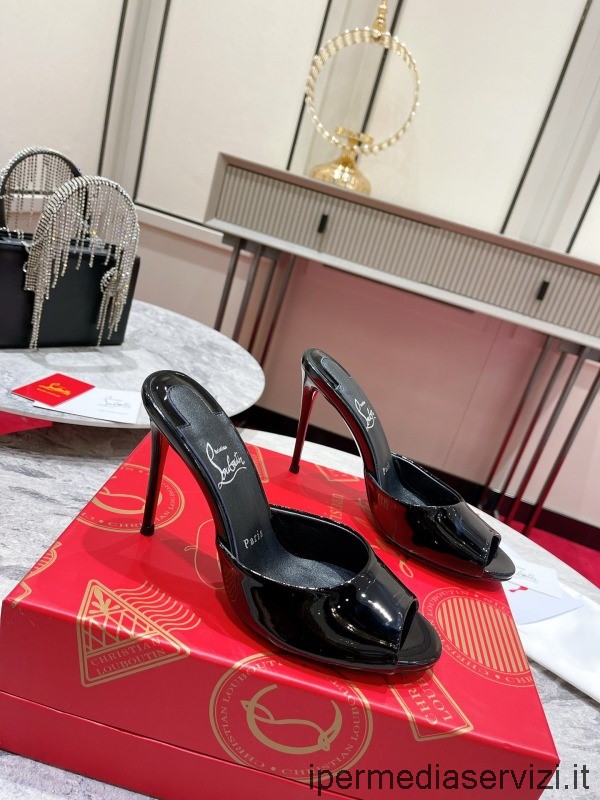 Replica Christian Louboutin Me Dolly Peep Toe Heeled Slide Sandal in Black Leather 100MM 35 To 43