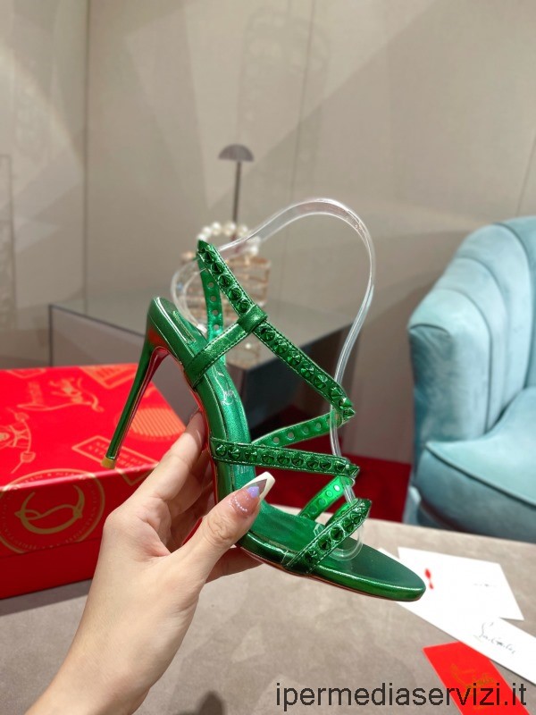 Replica Christian Louboutin Spikita Strap Heeled Sandal with Studded in Green Leather 100MM 34 To 43
