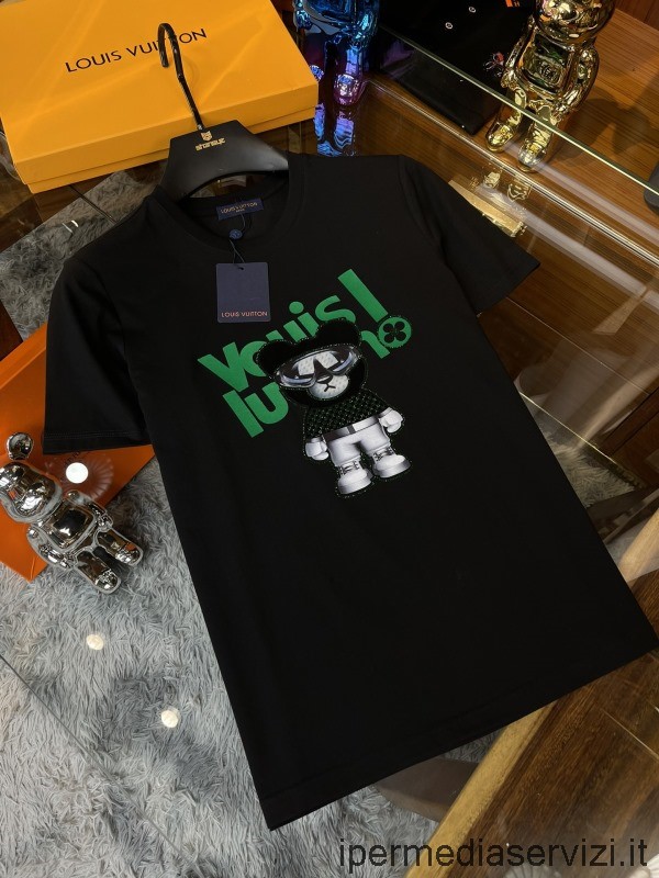 Replica Louis Vuitton Mens Bear Black Cotton T Shirt M To XXXXL