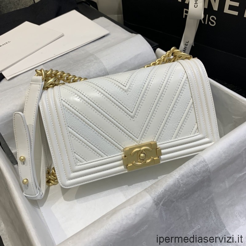 Replica Chanel Leboy Medium Flap Bag with Chain in White Calf Leather A67086 25CM
