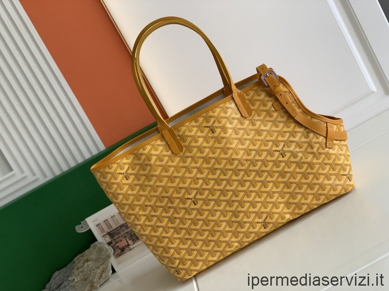 Replica Goyard Chien Gris Pet Carrier Shopping Tote Bag in Yellow Goyardine Canvas and Leather 27x15x33CM