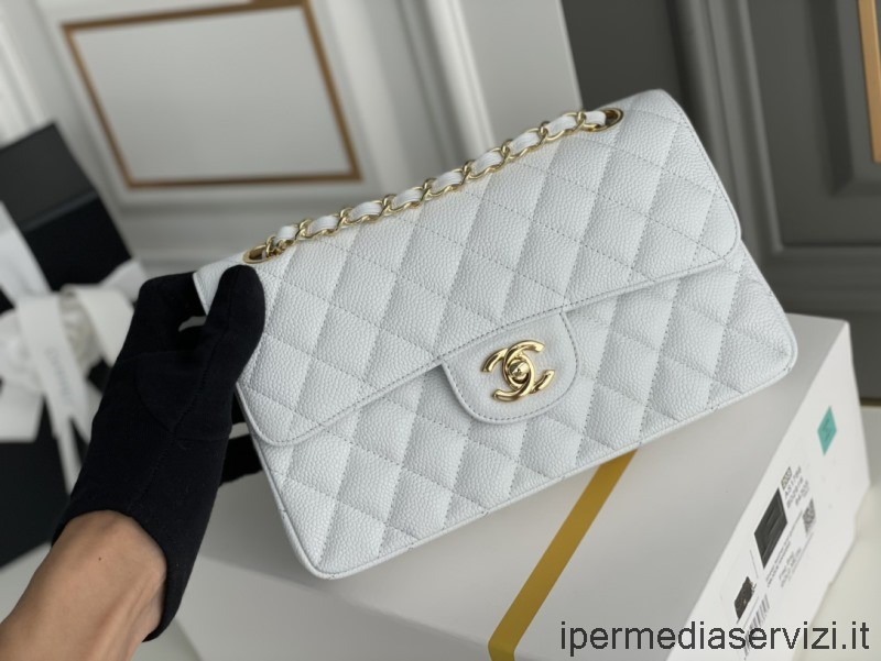 Replica Chanel VIP Small Flap Bag in White Caviar Calf Leather 14x23x6CM