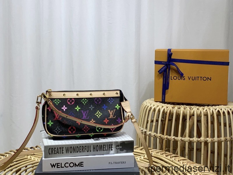Replica Louis Vuitton LV Multicolor Black Pochette Accessoires Handbag M92649 21x13x3CM