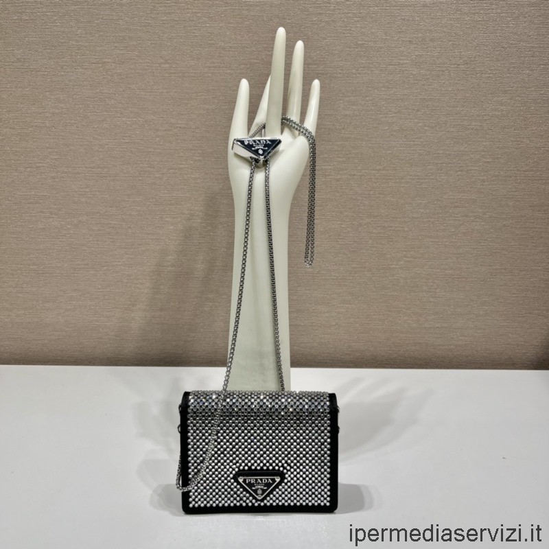 Replica Prada Cardholder with Crystal Shoulder Strap and Crystals 1MR024 11x8CM