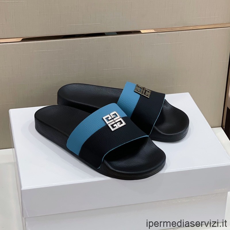 Replica Givenchy Paris Mens Slide Sandal in Blue Black Leather 38 To 45