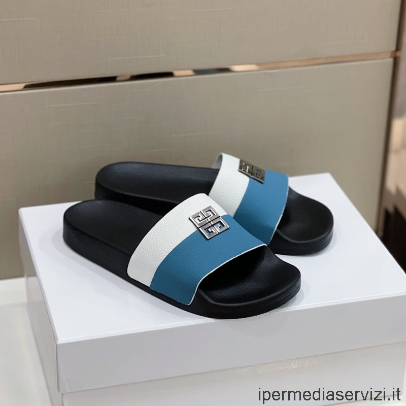 Replica Givenchy Paris Mens Slide Sandal in White Blue Leather 38 To 45