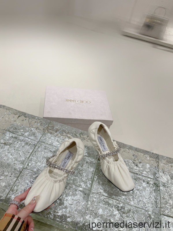 Replica Jimmy Choo Crystal Embellishment White Leather Baily Flats 35 To 40