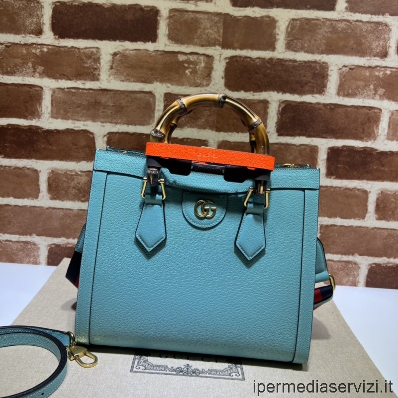 Replica Gucci Diana Small Tote Bag with Bamboo in Light Blue Leather 702721 27x24x11CM