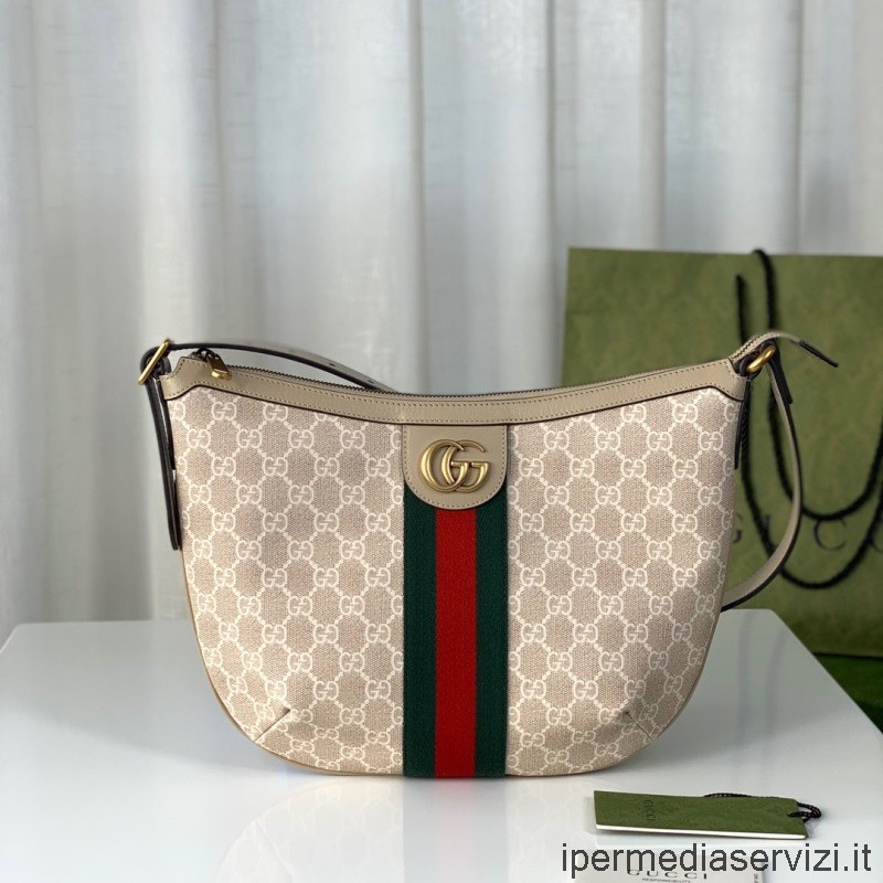 Replica Gucci Ophidia GG Small Hobo Shoulder Bag in White GG Supreme Canvas 598125 30x22x5CM