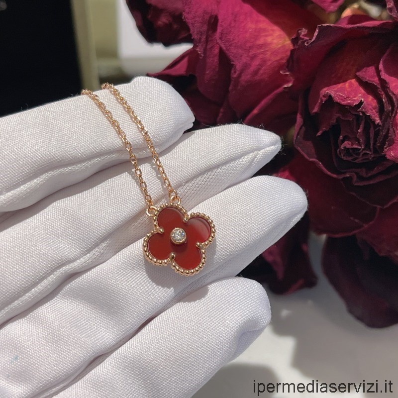 Replica Van Cleef Arpels Vintage Alhambra Diamond Pendant Necklace Red