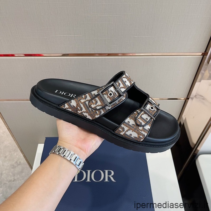Replica Dior Aqua Slide Sandal in Beige and Brown Dior Oblique Jacquard 38 To 45