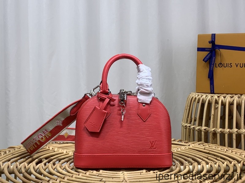 Replica Louis Vuitton Alma BB Tote Shoulder Crossbody Bag in Rose Red Epi Leather m59358 23x17x11CM
