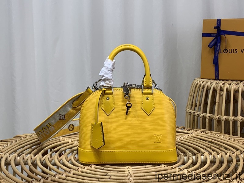 Replica Louis Vuitton Alma BB Tote Shoulder Crossbody Bag in Sunflower Yellow Epi Leather m59358 23x17x11CM
