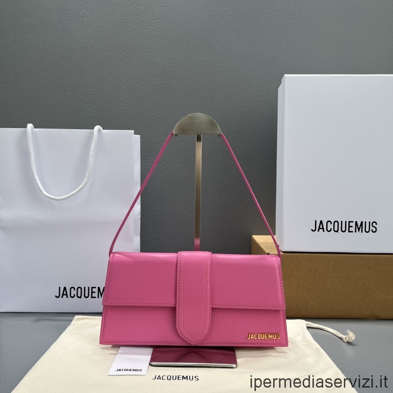 Replica Jacquemus Le Bambinou Logo Plaque Tote Bag in Fuchsia Pink Leather 28x13x6CM