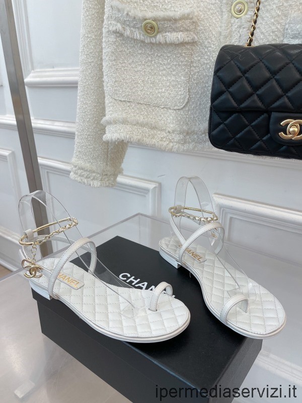 Replica Chanel 2022 Leather Sandal in White 35 To 40