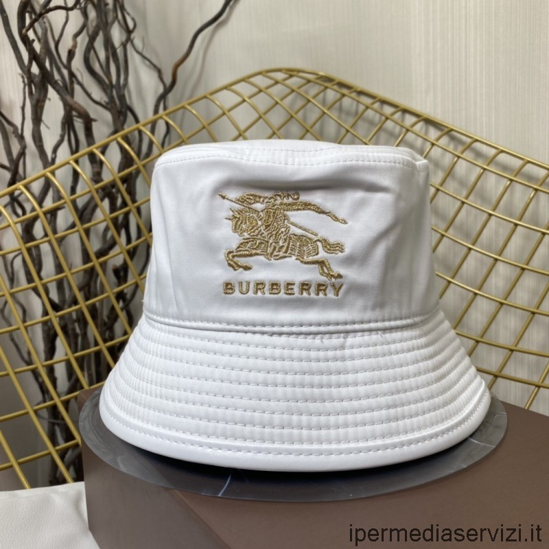Replica Burberry White Canvas Check Bucket Hat