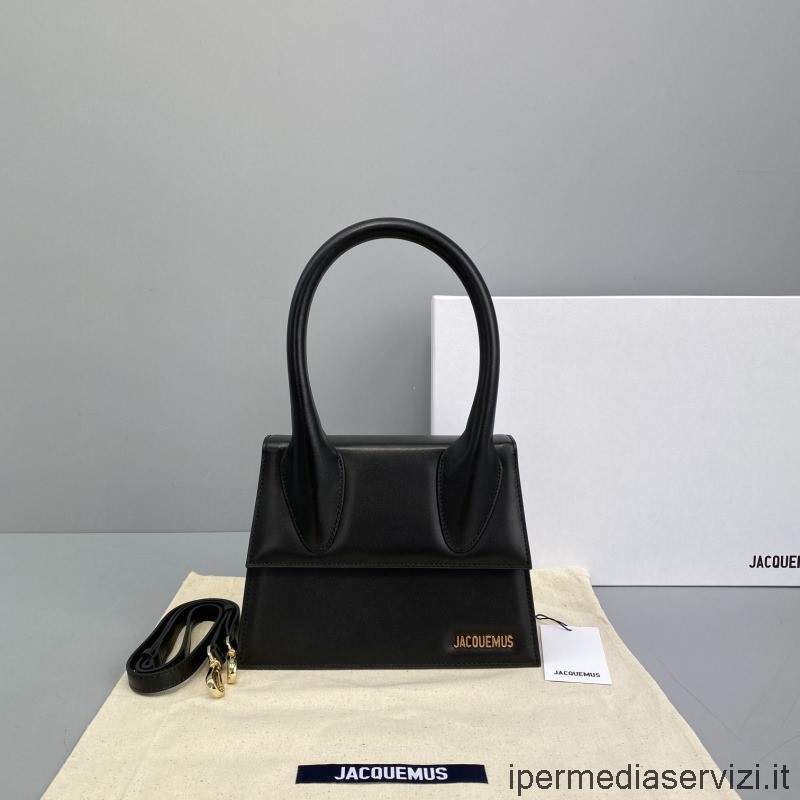 Replica Jacquemus Le Chiquito Medium Tote Bag in Black Leather 24x18x10CM