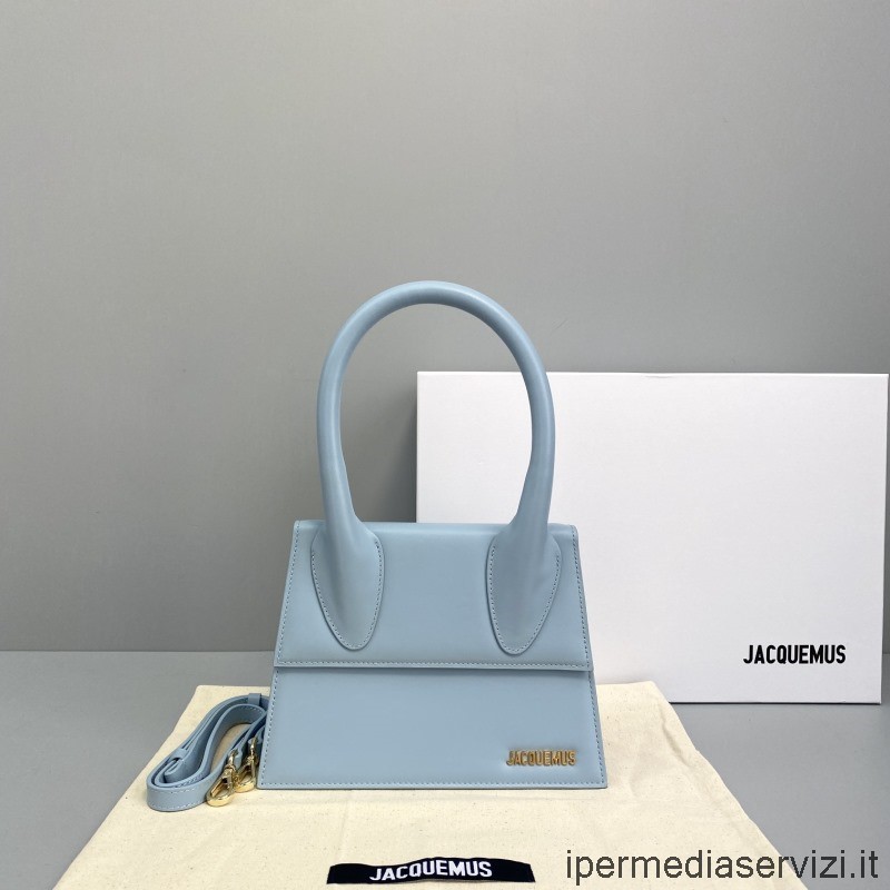 Replica Jacquemus Le Chiquito Medium Tote Bag in Light Blue Leather 24x18x10CM