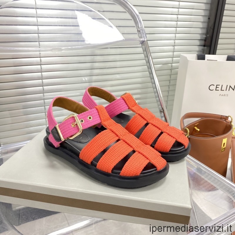 Replica Marni Leather and Raffia Fussbett Cotton Sandal in Pink Red 35 To 40