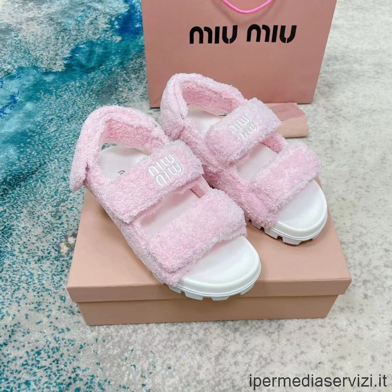 Replica Miu Miu Terry Cloth Classic Dad Flat Sandal in Pink 35 To 41