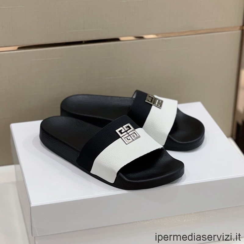 Replica Givenchy Paris Mens Slide Sandal in White Black Leather 38 To 45