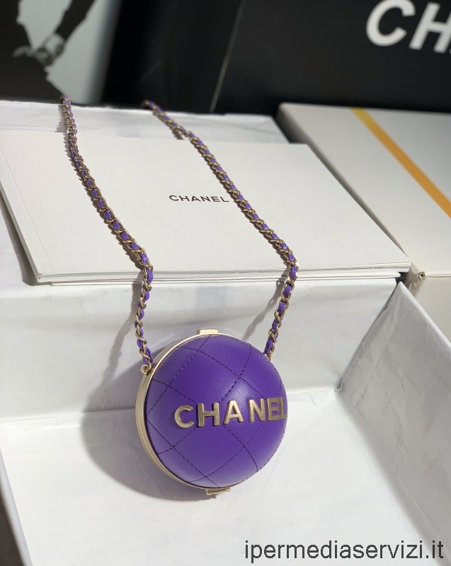 Replica Chanel 2022 Purple Ball Minaudiere Collar Equipped AirPods Pro Case with Chain