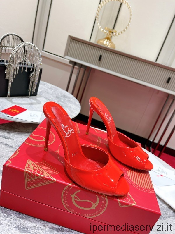 Replica Christian Louboutin Me Dolly Peep Toe Heeled Slide Sandal in Red Leather 100MM 35 To 43